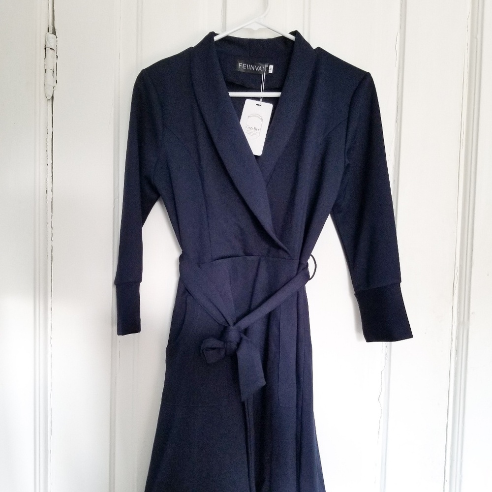 Dark Blue Dress with collar & tie